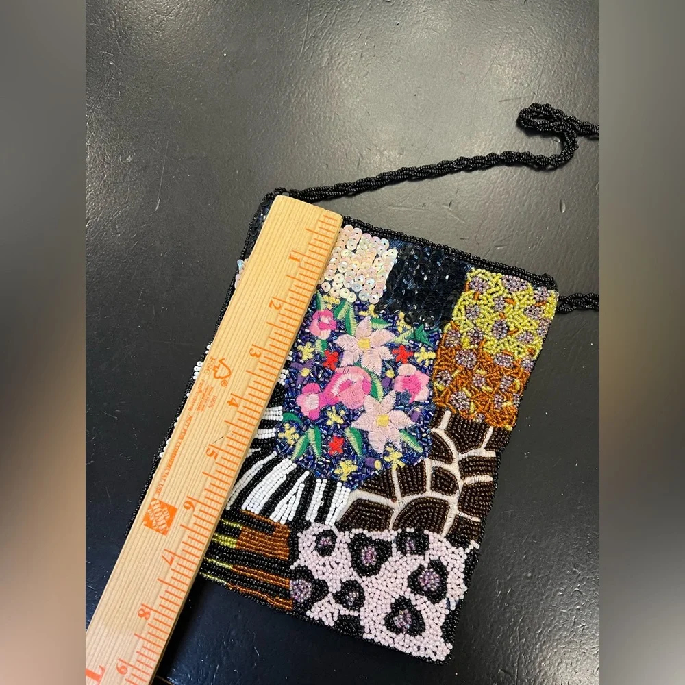 Vintage 90s Y2K Colorful Animal Print Floral Beaded Sequins Cross‎ Body Purse